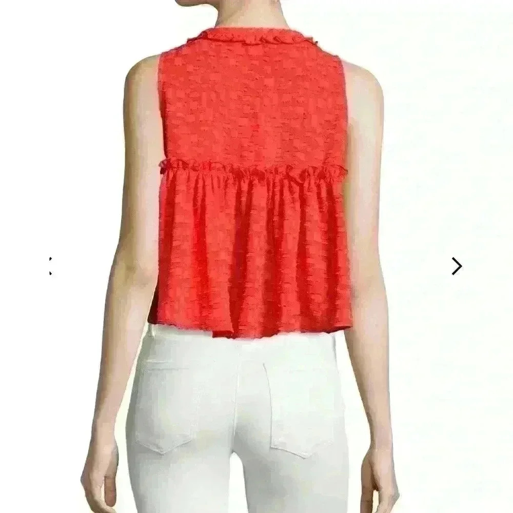 Iro Sz 40/US 8 Ragnhild Top Sleeveless Textured Boxy Red Summer Flowing Fun Cute - Picture 2 of 13